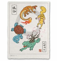 Starter Pokemon Japanese Edo Style Limited Giclee Poster Print Art 12x17... - £66.62 GBP