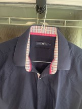 Stone Rose Mens Shirt Flip Cuff Navy Blue Textured Stripe  Button Up Men... - $12.82