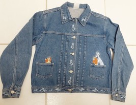 VTG Disney Store LADY AND THE TRAMP Embroidered Jean Denim Jacket Dogs W... - £46.38 GBP