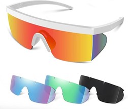 Cycling Glasses, Polarized Sports Sunglasses with 4 Lenses glasses (Black) - £15.10 GBP