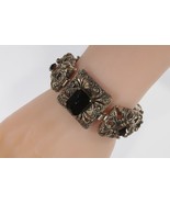 Large Vintage Sterling Silver Black Glass Statement Bracelet! 65.7g - $8,367.01 MXN