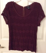 Verve Ami Brand Women&#39;s Maroon With Lace Short Sleeve Shirt in Jrs Size Large - £9.09 GBP