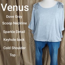 Venus Gray Sparkle Detail Cold Shoulder Knit Top Size L - £10.96 GBP