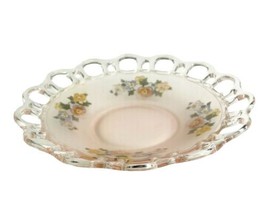 Vtg Frosted Pink Glass Hand Painted Floral Cut Out Scallop Edge Bowl Dish 10&quot; - £18.36 GBP