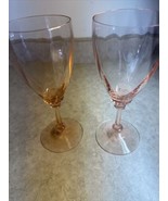 Vintage Pink Crystal Etched Floral Pattern Wine Glass 8” Set of2 - £19.07 GBP