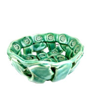Clay Green Glazed Basket Weave Pottery Bowl - $26.72