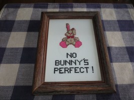  Wood Framed NO BUNNY&#39;S PERFECT! Cross Stitch WALL HANGING - 6 1/2&quot; x 8 ... - $12.00