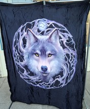 Night Forest Wolf Moon Throw Blanket Sherpa Back 50X60 - £34.17 GBP