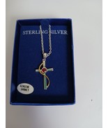 Sterling Silver Two Toned Cross With Genuine Garnet Stone Necklace - $420.86 MXN