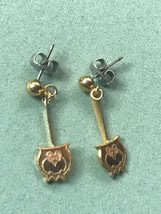 Dainty Goldtone Bar w Brown Enamel Cute OWL Dangle Post Earrings for Pierced Ear - £11.77 GBP