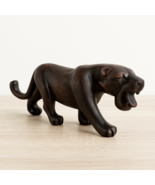 Hand Carved Wooden Panther Figurine - Jungle Animal Sculpture Safari Hom... - $60.84 CAD