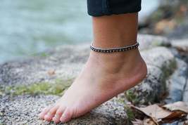 Black Dual Band Boho Silver Anklet - £9.99 GBP