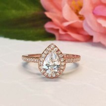 1 CT LC Moissanite 14K Rose Gold Plated Classic Halo Engagement Ring Xmas Gift - £75.67 GBP