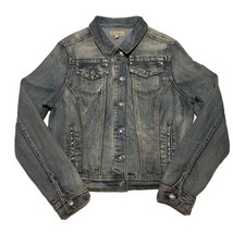 Earl Jean Denim Jacket Womens Large Rhinestone Jean Stretch Button Up - £23.73 GBP