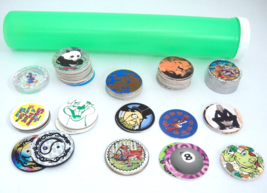 Pogs Lot of 67 Madonna Mickey Mouse Lion King Advertising 2 Metal Slammers - £15.81 GBP