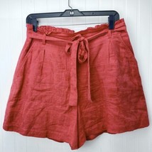 A Loves A Paperbag Shorts Sz 10 High Rise Red Linen/Cotton Belted Pull On Short - £17.25 GBP