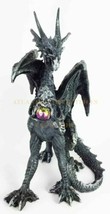 Gothic Fantasy Medieval Ember Crystal Heart Black Dragon Crouching Figurine - £18.66 GBP