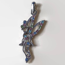 Tinkerbell Pendant Disney Multi Colored Charm Crystal Silver Tone Jewelr... - $14.87
