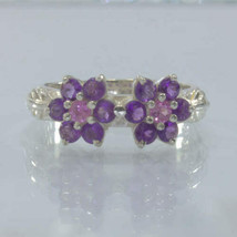 Purple Amethyst Pink Sapphire Flowers Handmade Silver Ring size 8.5 Design 393 - £82.75 GBP