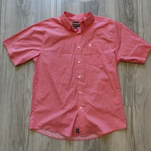 Ariat Men&#39;s Large Short Sleeve Stretch Button Up Red Orange All Over Pri... - $29.69