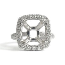 Cushion Halo Diamond Engagement Ring Setting Mounting 18K White Gold, 1.05 CTW - £2,393.62 GBP
