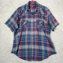 Vintage Ely Plains Shirt Mens Extra Large Blue Green Red Pearl Snap Western READ - $18.76