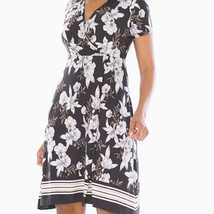 Soma Womens Faux Wrap Dress Size L Floral Black Surplice V Neck Empire Waist  - £31.54 GBP
