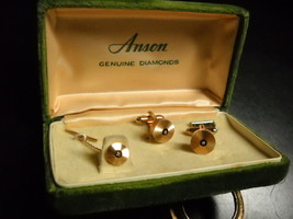 Anson Genuine Diamond Cuff Links Tie Tac Karatclad 24KT Electroplate Gre... - $49.99