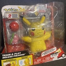 Pokemon Train and Play Deluxe Pikachu 4.5&quot; Interactive Figure New Damage Box - £27.25 GBP