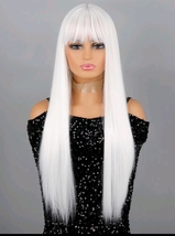 White straight wig,white straight wig, white long wig, white wig with bangs - £27.46 GBP