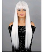 White straight wig,white straight wig, white long wig, white wig with bangs - $48.02 CAD