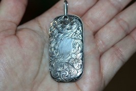 Victorian Sterling Silver Carved Flower Design 5 Page Dance Card Dog Tag Pendant - £145.74 GBP