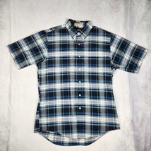 Vintage L.L.Bean Shirt Men&#39;s Medium 15 1/2 Blue Green Plaid Freeport Mai... - $40.09