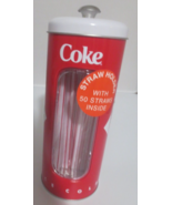 Coca-Cola Coke Ice Cold Metal Straw Dispenser Holder  with Bottle Straws - £8.93 GBP