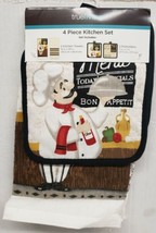 4Pc Set: 2 Different Pot Holders &amp; 2 Towels (14 X 24&quot;) Fat Chef &amp; Menu. Tl Home - £22.39 GBP