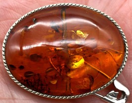 Old Russian Amber Pin Lots of Inclusions, Possible Bug Set in Silver - £39.90 GBP