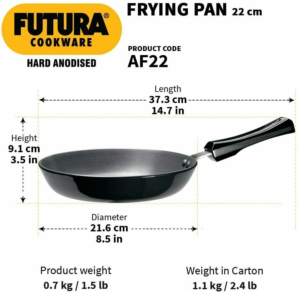 Hawkins Futura Hard Anodised Frying Pan 1.1 Lt Dia 22cm 4.06mm thick  FREE SHIP - $93.61