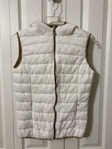 Olivia Miller Vest Lined Hooded Woman&#39;s Large Cream Quilted Padded Zippe... - $17.88