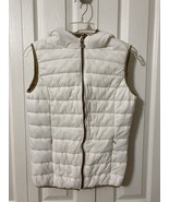 Olivia Miller Vest Lined Hooded Woman&#39;s Large Cream Quilted Padded Zippe... - $17.88