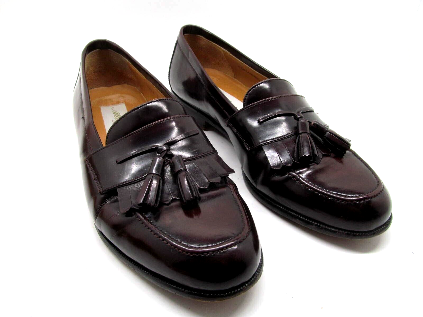 Primary image for Mezlan Santander Burgundy Leather Kilted Tassel Loafers Size US 9 W