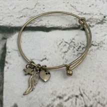 Charm Bracelet Bangle Heart Star Feather Gold Toned Fashion Jewelry - £9.19 GBP