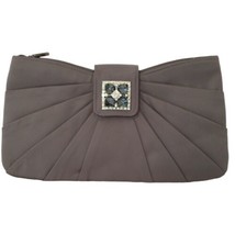 Jessica McClintock Clutch Evening Bag Handbag Purse Rhinestones Silver Taupe Vtg - £17.91 GBP
