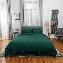 Juego de funda nórdica de lino verde esmeralda para cama doble tamaño Queen... - £26.21 GBP+