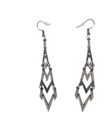 Black Rhodium Plated Geometric Dangle Earrings With CZ Accents - $279.78 MXN