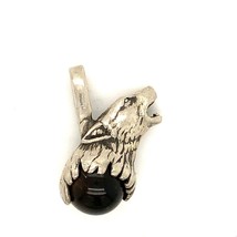 Vintage Sterling Hallmarked Howling Wolf Dog Tiger&#39;s Eye Stone Designer Pendant - £47.30 GBP