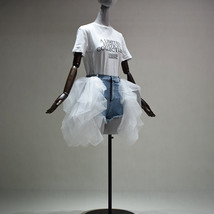 White Ruffle Slit Tulle Skirt Outfit Women Plus Size Floor Length Tulle Skirt image 7