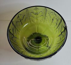 FTD 1975 GREEN GLASS FOOTED DISH  OAK LEAF PATTERN - VINTAGE image 2