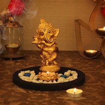 Ganesha Statue Playing Bansuri with with Tealight Candle Holder - £26.81 GBP