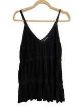 ZARA Womens Mini Slip Dress Black Spaghetti Straps Tiered Lace Trim Sz M - £15.33 GBP