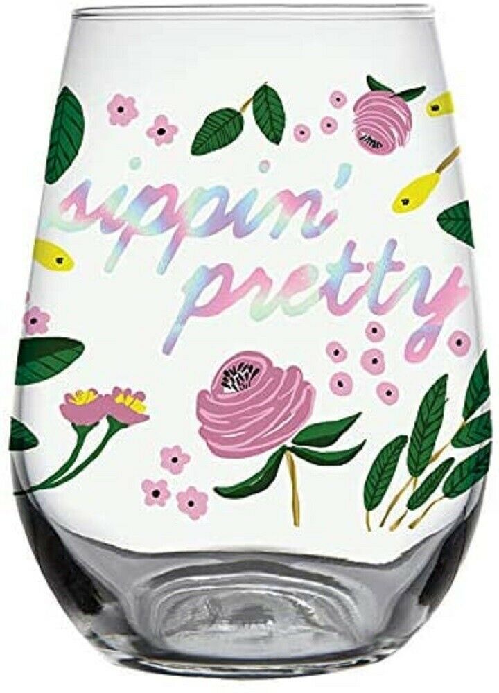 Primary image for Sippin' Pretty Flower Stemless Wine Glass 20 oz 3.5 X 5" H